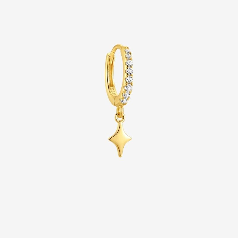 Monoboucle D'oreille Anneau Étoile Dorée - Zircon Argent