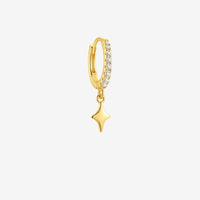 Monoboucle D'oreille Anneau Étoile Dorée - Zircon Argent