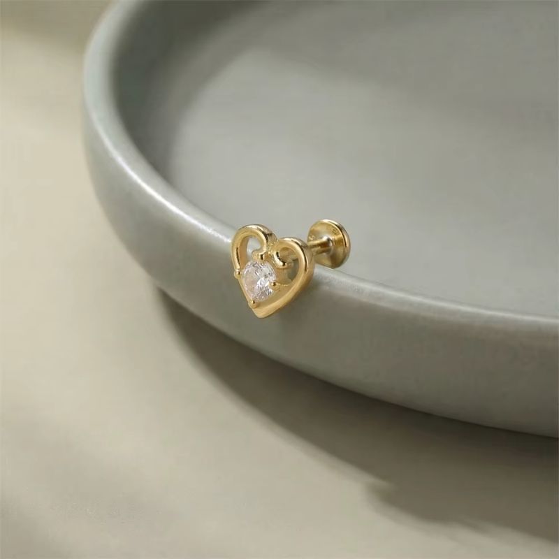 Monoboucle D'oreille Cœur Ouvert - Zircon Argent
