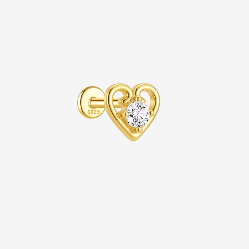 Monoboucle D'oreille Cœur Ouvert - Zircon Argent