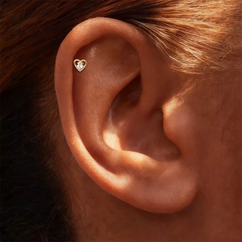 Monoboucle D'oreille Cœur Ouvert - Zircon Argent