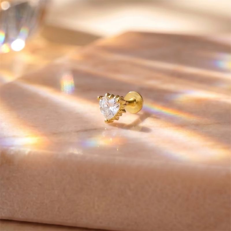 Monoboucle D'oreille Cœur Zircon Doré - Argent