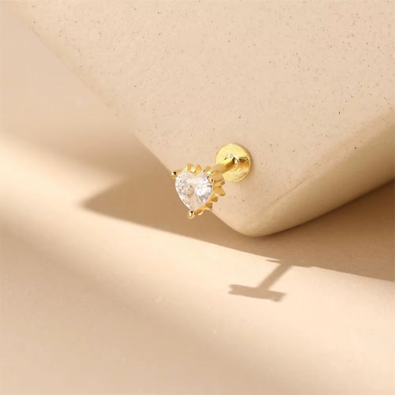 Monoboucle D'oreille Cœur Zircon Doré - Argent