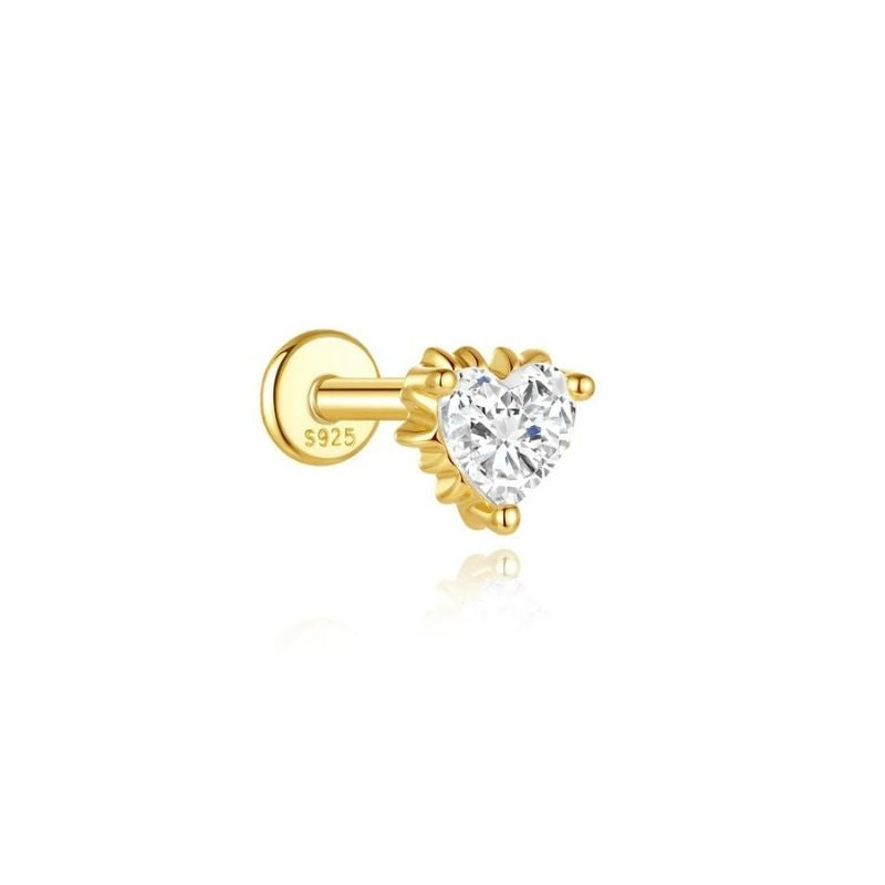 Monoboucle D'oreille Cœur Zircon Doré - Argent