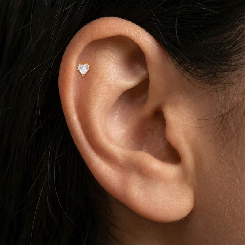Monoboucle D'oreille Cœur Zircon Doré - Argent