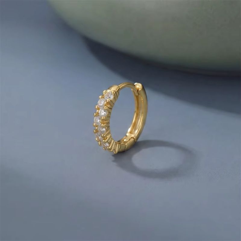 Monoboucle D'oreille Créole Doré - Zircon Argent