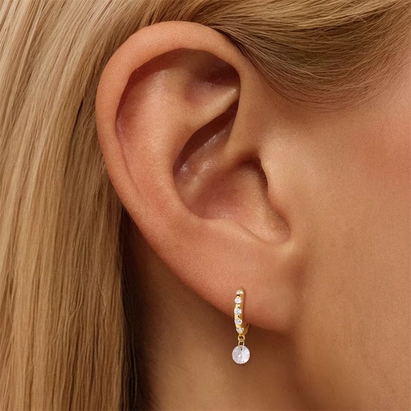 Monoboucle D'oreille Créole Zircon Pendant - Argent
