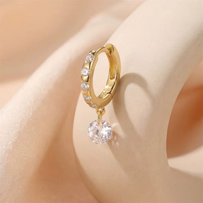 Monoboucle D'oreille Créole Zircon Pendant - Argent