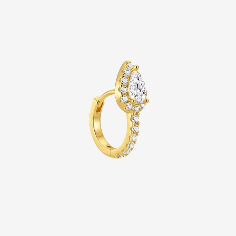 Monoboucle D'oreille Dorée Goutte Zircon Argent