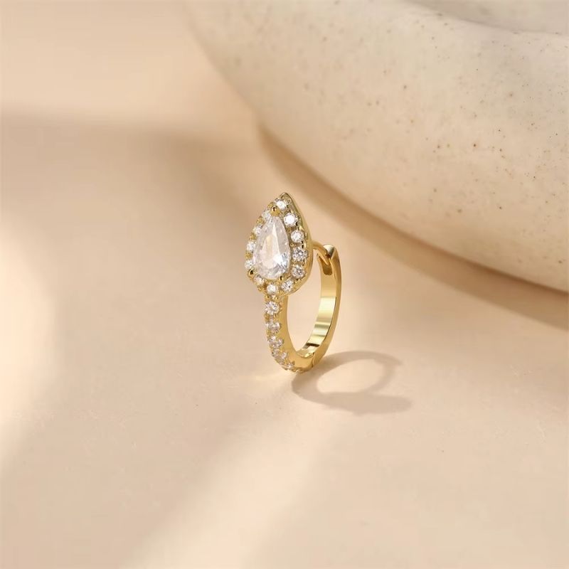 Monoboucle D'oreille Dorée Goutte Zircon Argent