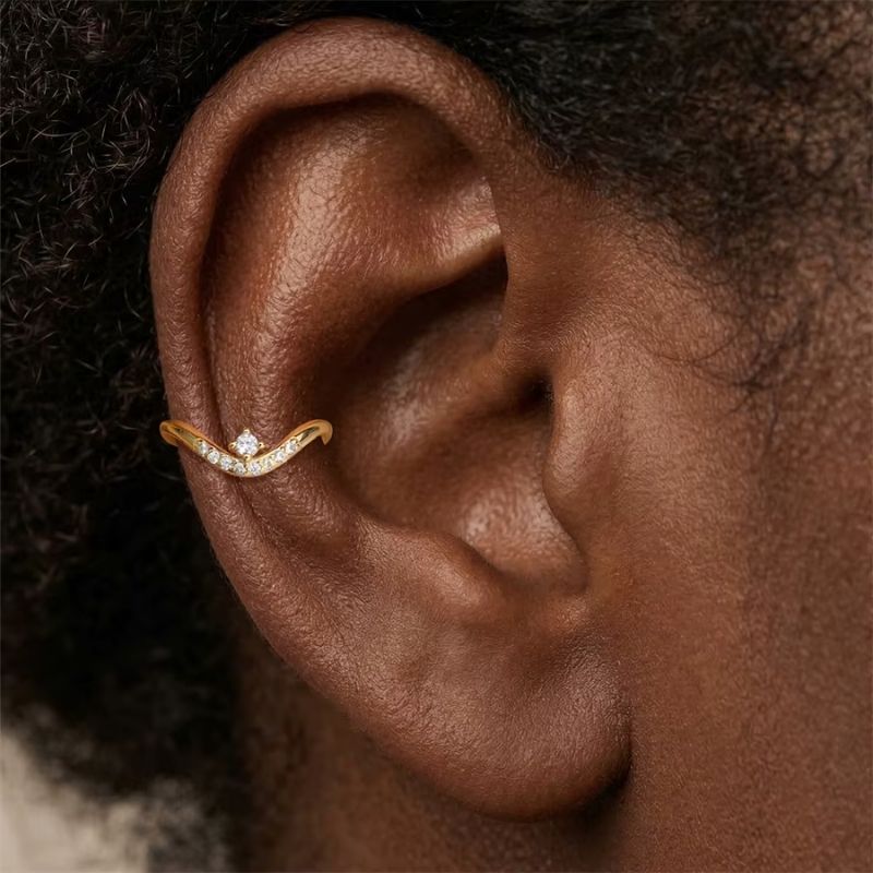Monoboucle D'oreille Ear Cuff - Zircon Argent
