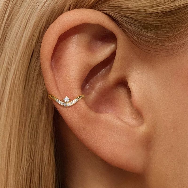 Monoboucle D'oreille Ear Cuff - Zircon Argent