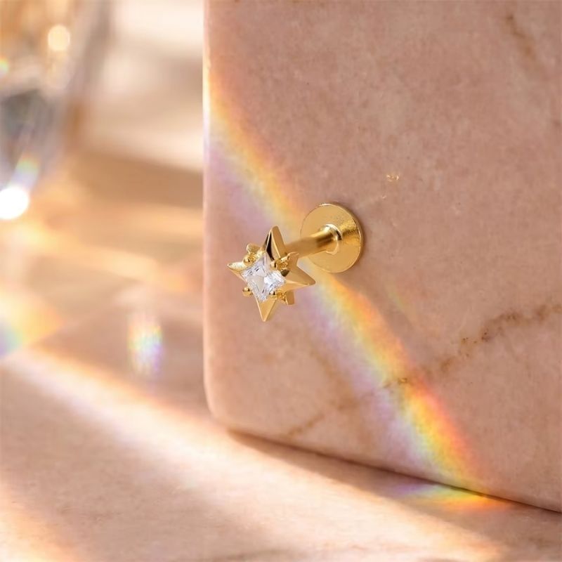 Monoboucle D'oreille Étoile - Zircon Argent