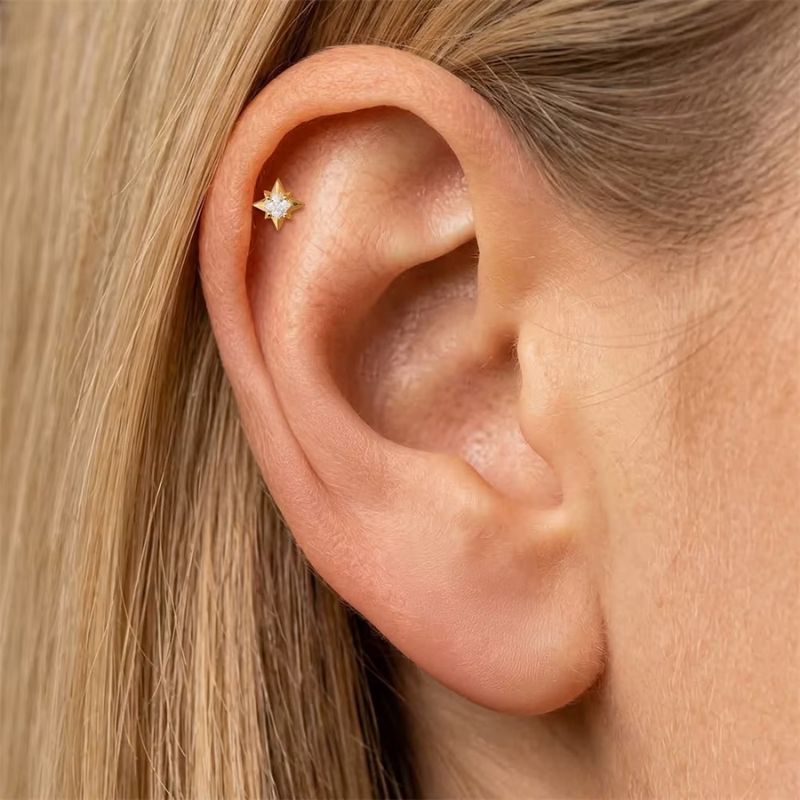 Monoboucle D'oreille Étoile - Zircon Argent
