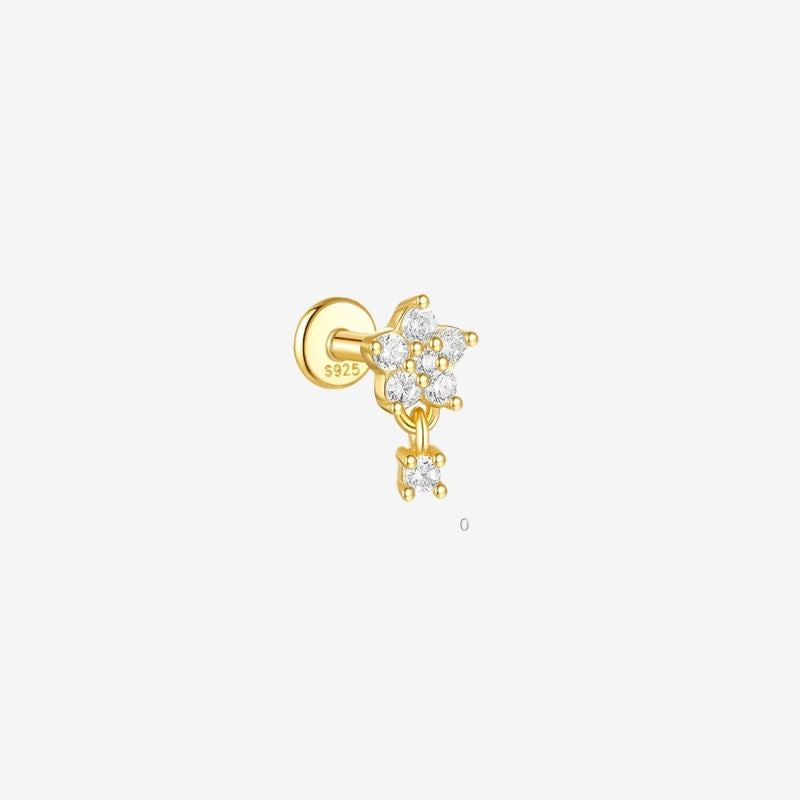 Monoboucle D'oreille Fleur Zircon Suspendu - Argent