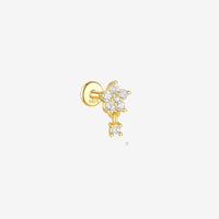 Monoboucle D'oreille Fleur Zircon Suspendu - Argent