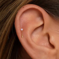 Monoboucle D'oreille Goutte Pendante Dorée - Zircon Argent