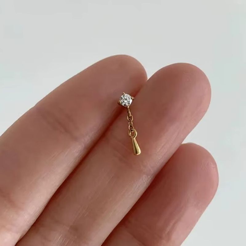 Monoboucle D'oreille Goutte Pendante Dorée - Zircon Argent