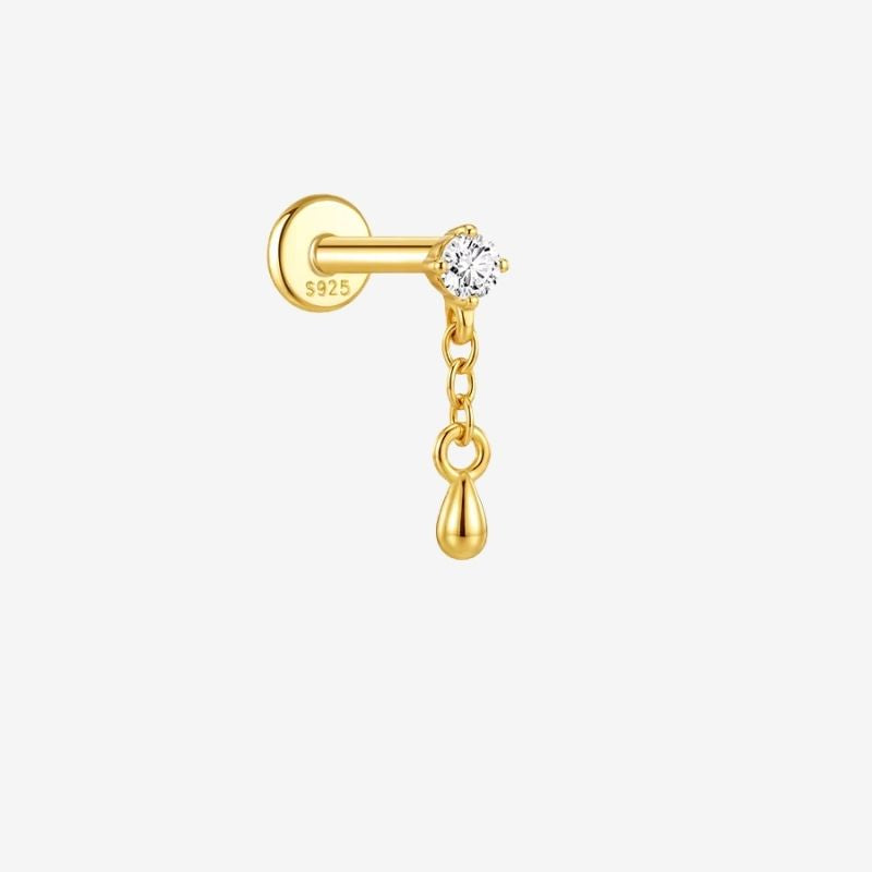Monoboucle D'oreille Goutte Pendante Dorée - Zircon Argent