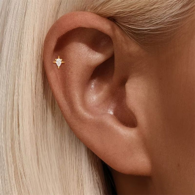 Monoboucle D'oreille Puce Éclat Doré - Zircon Argent