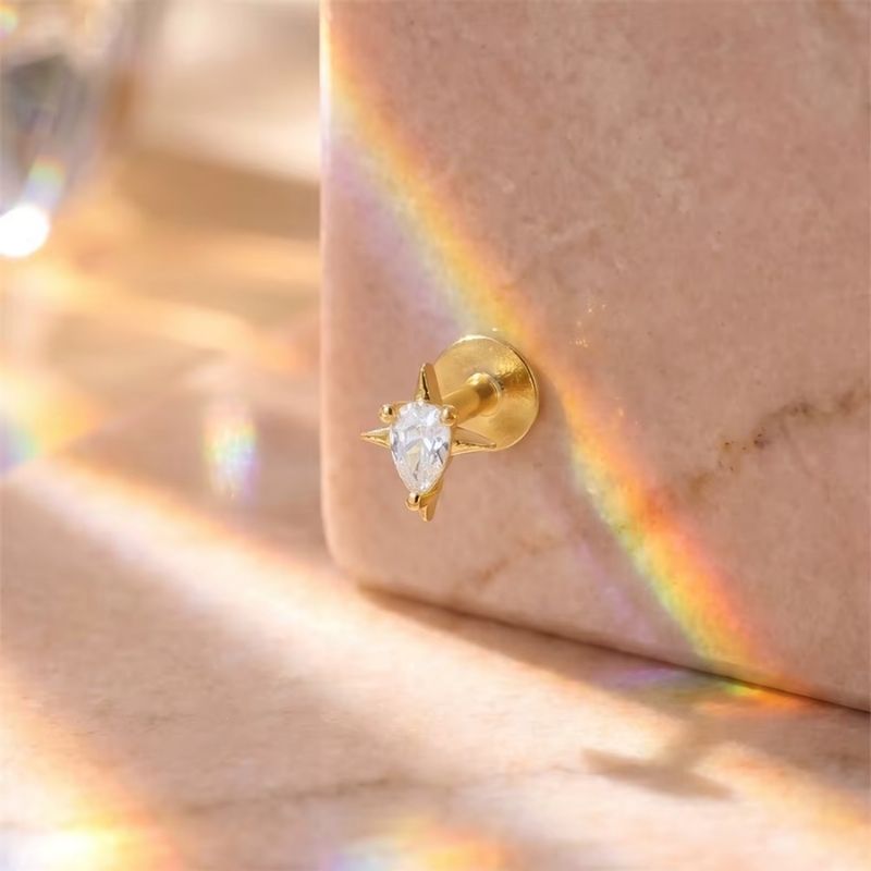 Monoboucle D'oreille Puce Éclat Doré - Zircon Argent