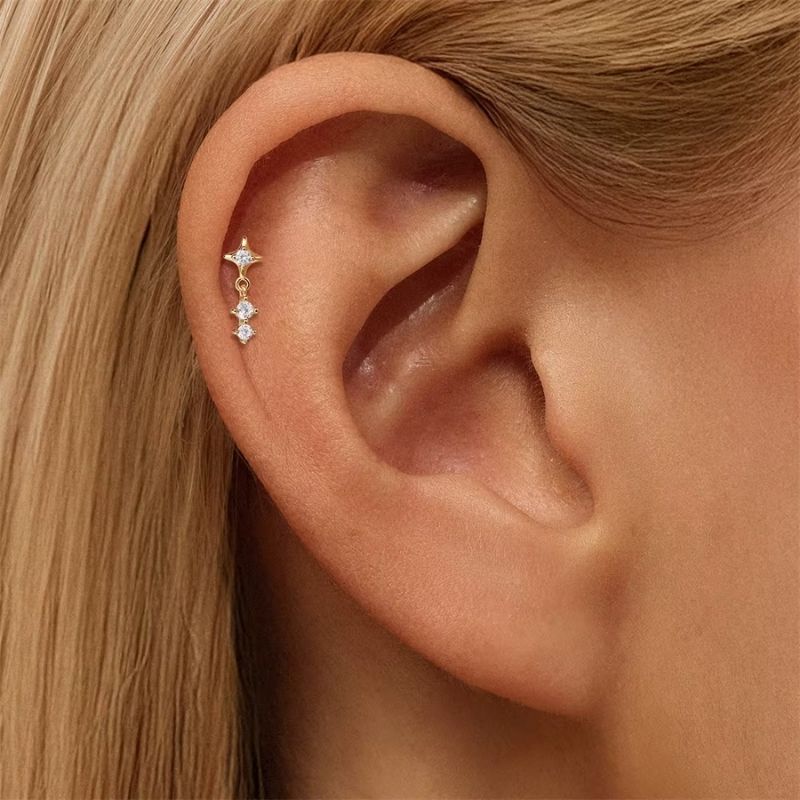Monoboucle D'oreille Trio Zircon Suspendu - Argent