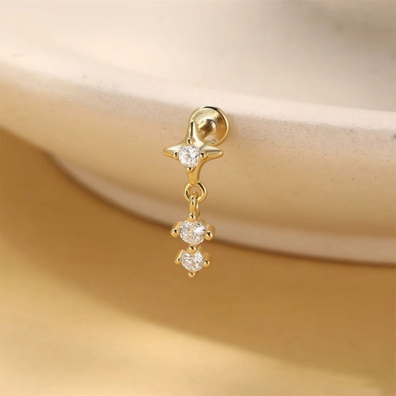 Monoboucle D'oreille Trio Zircon Suspendu - Argent