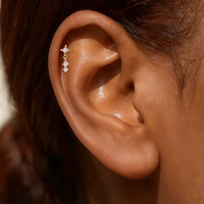 Monoboucle D'oreille Trio Zircon Suspendu - Argent