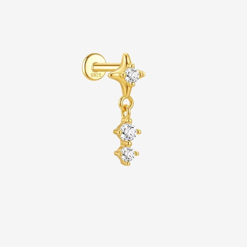 Monoboucle D'oreille Trio Zircon Suspendu - Argent