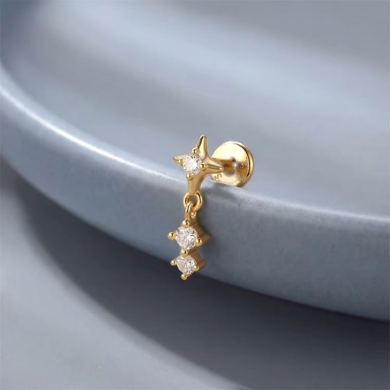 Monoboucle D'oreille Trio Zircon Suspendu - Argent