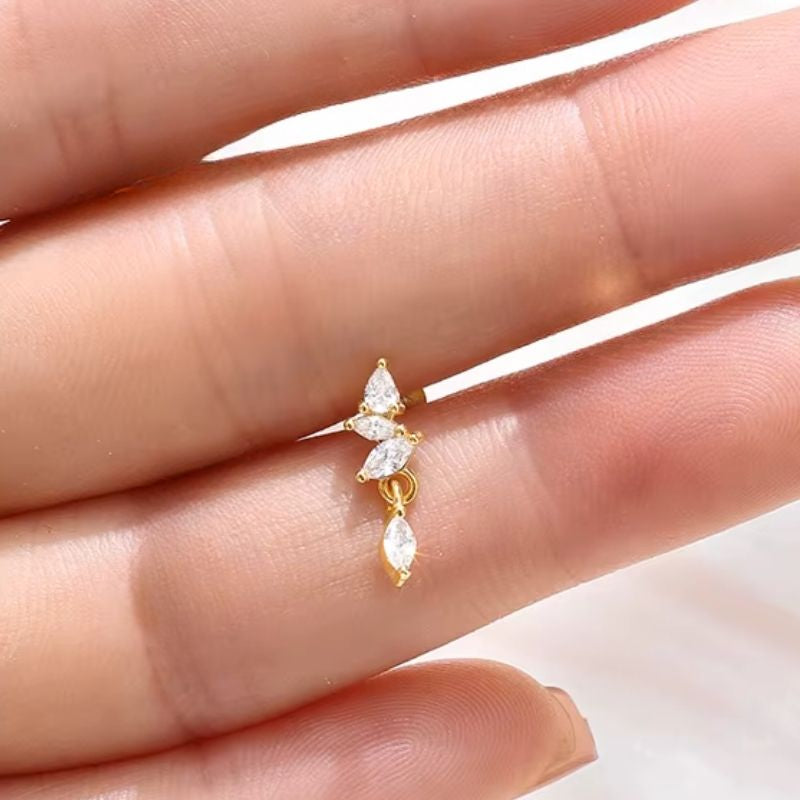 Monoboucle D'oreille Zircon Cascade Dorée - Argent