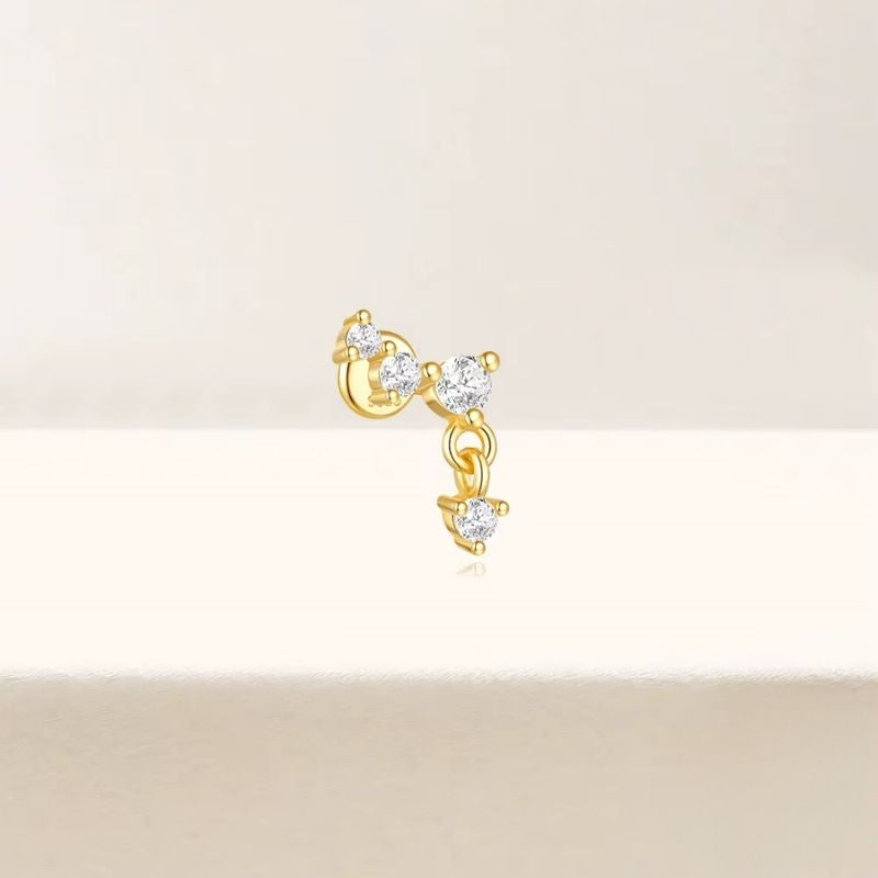 Monoboucle D'oreille Zircon Suspendus Dorés - Argent