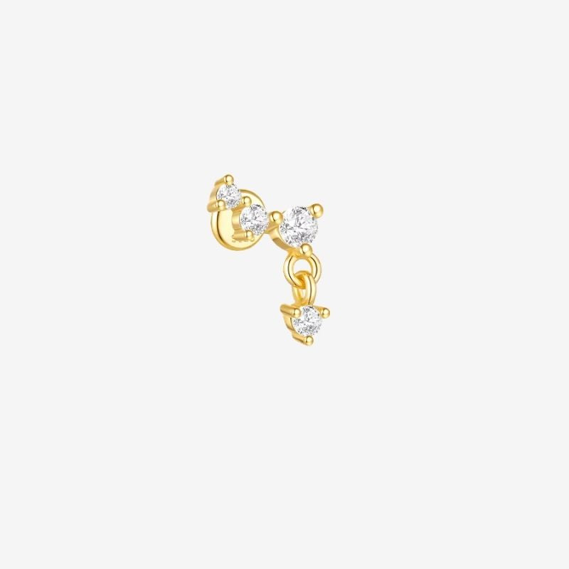 Monoboucle D'oreille Zircon Suspendus Dorés - Argent