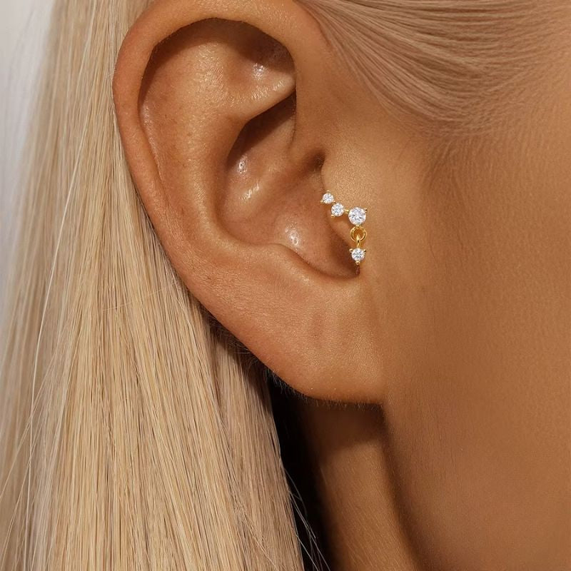 Monoboucle D'oreille Zircon Suspendus Dorés - Argent